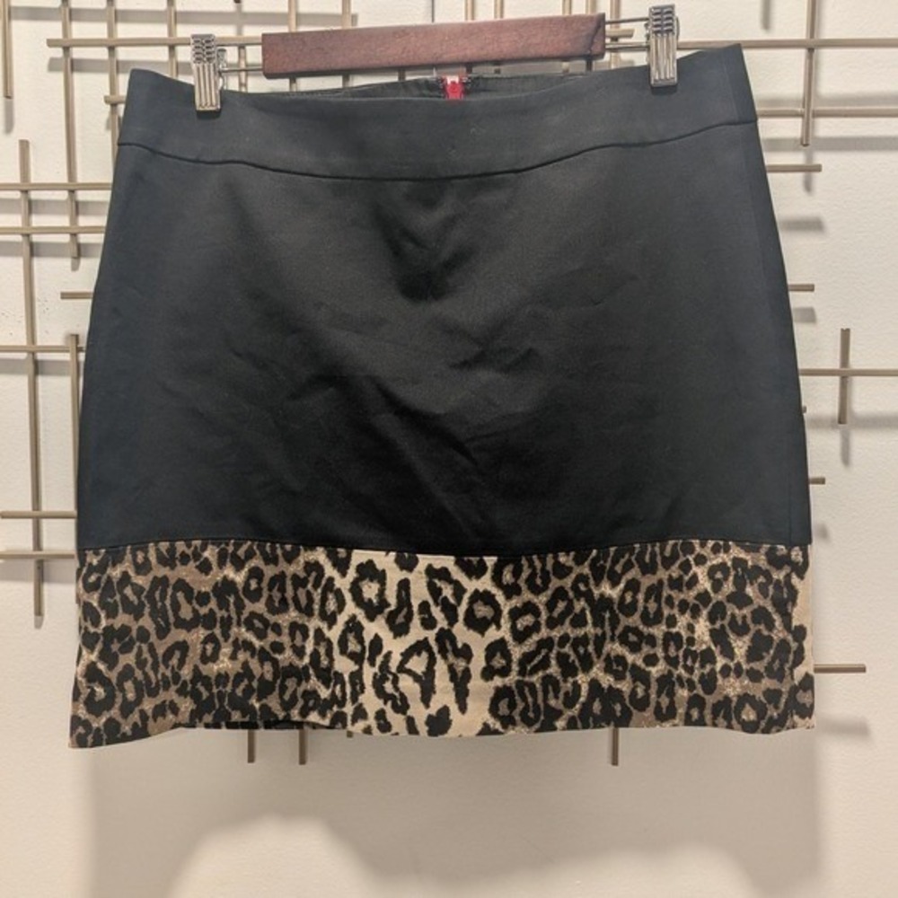 Banana Republic Mini Skirt Black Leopard Animal Print Hem Sz 10 Chic Office